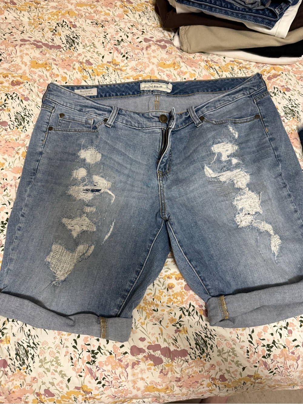 torrid Light Wash Distressed Denim Bermuda Shorts
